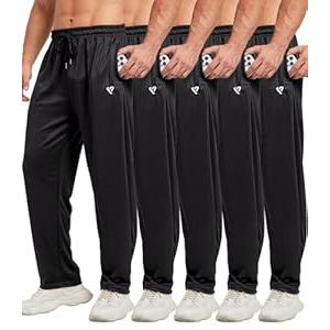 5 Pack Mens Sweatpants Open Bottom Joggers for Men with Zip Pockets Loose Fit Mesh Athletic Pants for Running, Casual (Large, Black)