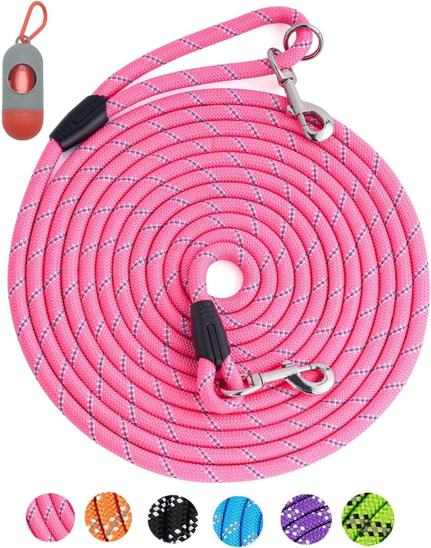 Long Dog Leash for Training, 16FT/30FT/50FT/100FT, Reflective, Heavy Duty for Large/Medium/Small Dogs, Pink