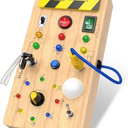 Montessori Toy from 1 Year Old, Montessori Busy Board with LED Light Switch, Activity Board, Wooden Toy from 1, 2, 3 Years, Motor Skills Toy, Sensory Toy, Educational Toy