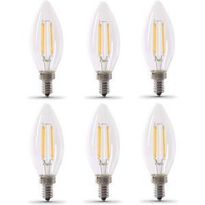 Feit Electric 40W Equivalent Candelabra LED Light Bulb, Dimmable, E12 Base, 2700K Soft White, B10 Filament Torpedo Tip Decorative Lighting Bulbs, 13-Year Lifetime, CTC40/927CA/FIL/6, 6-Pack (6 Count (Pack of 1))