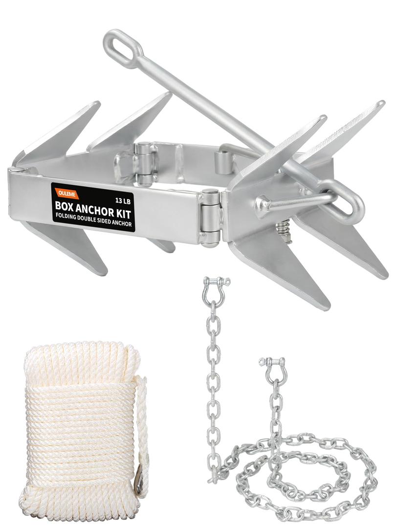 OULEME 25 LB Box Anchor Kit with 100 FT Nylon Rope & Anchor Chain, Boat Anchor Kit for Boats Up to 40 FT, Ideal for Offshore & Sport Boats, Pontoon, Fishing, Bass Boats and Cabin Cruisers