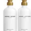 Luxury Glass Soap and Lotion Dispenser Set by Brighter Barns - Liquid Soap Dispenser Bathroom Set - White and Gold Bathroom Accessories for Vacation Rental, Airbnb, Hotel, Wedding Gift (Gold)