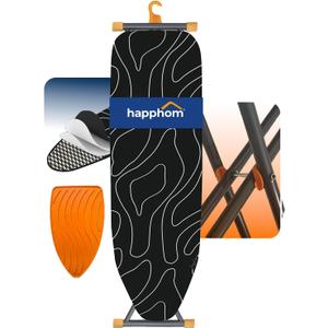 Ironing Board, Compact and Space Saver Ironing Board with Extra Thick 3 Layers Cover, Height Adjustable, Easy Storage with Smart Hanger and Heavy Duty Steel Legs, Black (13x43)