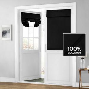 HOMEIDEAS 100% Blackout French Door Curtains, Privacy Door Curtains for Window, 26 X 40 Inch Room Darkening Blinds, Thermal Insulated Window Shades for Bedroom, 1 Panel, Black 