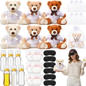 Soulchen 36 Pcs Bear Blindfolded Diaper Changing Baby Shower Games Kit 14 Inch Bear Dolls Diapers Bottle Chug Shirts Eye Mask for Gender Reveal Prize Guest Adult (Khaki, Brown, Beige)