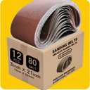 3 x 21 Inch 80 Grit Sanding Belt | Premium Aluminum Oxide Sanding Belt | Premium Sander Sandpaper,  12 Pack