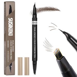 Dual-Ended Microblading Eyebrow Pencil for Women, 2 in 1 Liquid Eyebrow Pencil with Curved Tip and 4D Brow-Fection Microblading Pen, Shaped Fill HairLike Waterproof Lasting Eyebrows 03 Dark Brown