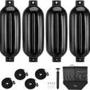 Affordura Boat Fender 4 Pack Boat Bumpers Fenders with 4 Ropes, Boat Bumpers for Pontoon Boat Fenders Inflatable (10 inch, Black)