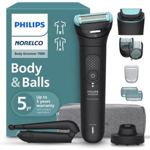 Philips Norelco Body Groomer 7000 Series, Waterproof Men's Full Body Groomer with Travel Case, Triple Protect Shave System & Body Hair Trimmer with Contour-Following 2D Flexing Head, BG7490/50 (Black)