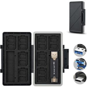 24 Slots Memory Card Case Holder for 16 Micro SD Cards, 8 SD Cards, Includes a 3 in 1 Type C USB 3.0 Micro USB 2.0 Memory Card Reader, Water-Resistant Anti-Shock