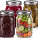 NutriChef 4-Pack 16 oz Mason Jars with Lids - Thick Glass Canning Jars with Stainless Steel Lids - Ideal for DIY Spices, Meal Prep, Overnight Oats, Jelly, Jam, Honey, Candles, Crafts, & More, One Size