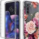 Case for Moto Edge 2022/Motorola Edge 2022 5G UW XT22051 with Tempered Glass Screen Protector, Floral Design Full Body Protective Cell Phone Cover for Motorola Moto Edge 2022 5G Purple Flower