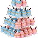 4 Tier Cupcake Stand for 50 Cupcakes, Clear Acrylic Cupcake Tower, Cupcake Holder for Parties, Weddings, Birthdays, Clear Dessert Display Ease of Assembly High Stability (Square)