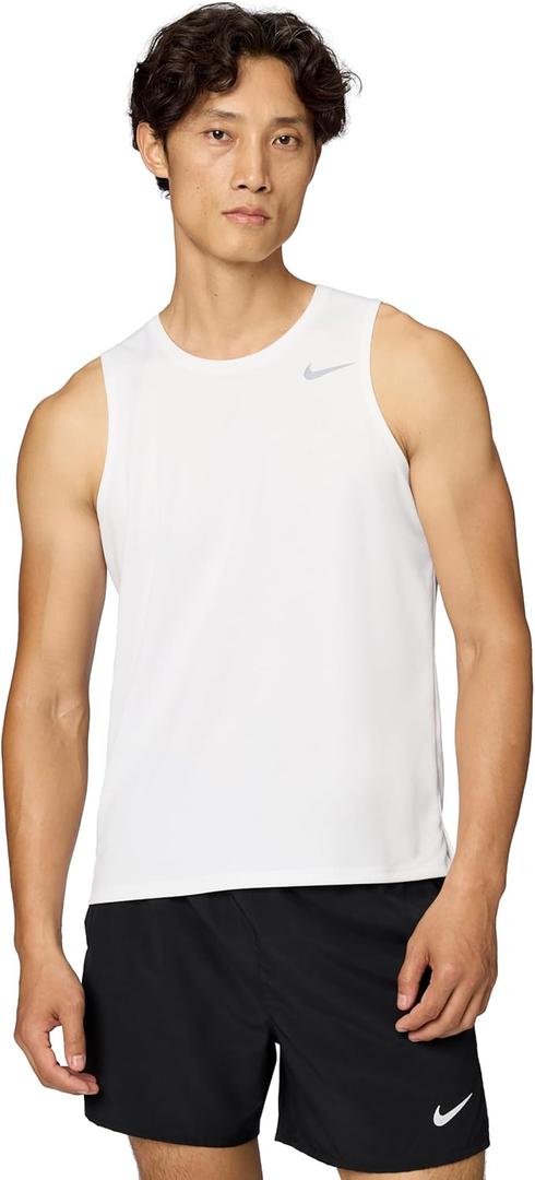 Nike Men's Miler Dri-FIT Running Tank (Large, White/Reflective Silver)