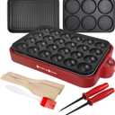Multifunction Nonstick Baking Maker with 3 Interchangeable Baking Plates for Grill,Pan Cake and Cake Pops,Takoyaki Maker.RED