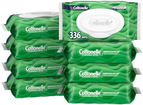 Cottonelle GentlePlus Flushable Wet Wipes with Aloe & Vitamin E, 8 Flip-Top Packs, 42 Wipes Per Pack (336 Total Wipes)