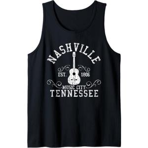 Nashville - Tennessee Country Music City Guitar Gift Tank Top (Small, Black)