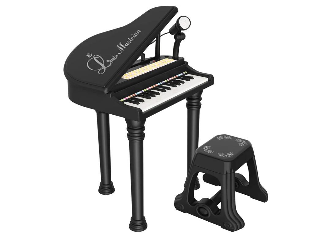 Kids Piano Keyboard Toy, Toddler Electronic Musical Instrument Educational Toy with Microphone, Multiple Sounds, Record Playback, Lights & Stool, Birthday Gift for 3 4 5 6 7 Years Old Girls