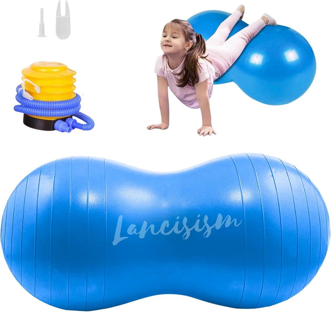 Peanut Ball for Physical Therapy 90 * 45cm with Pump, Lancisism Exercise Yoga Ball Enhance Balance Flexible Seating for Kids Adults Core Strength Training Labor Birthing (Blue)