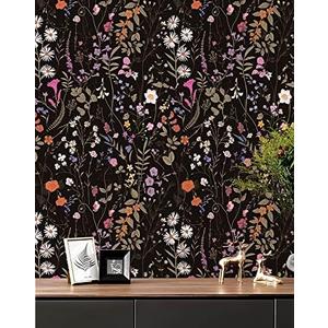 JiffDiff Floral Wallpaper Peel and Stick, Self Adhesive Wallpaper for Home Bedroom Cabinets and Kitchen Countertop Peel and Stick Thicken Contact Paper (17.3"x118", Dark Floral) 2Pcs