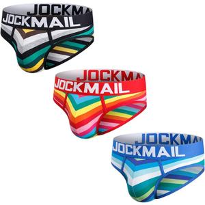 JOCKMAIL 3PCS/Pack Men Briefs Underwear Cotton Mens Rainbow Stripe Underwear Briefs Comfortable Underpants Medium