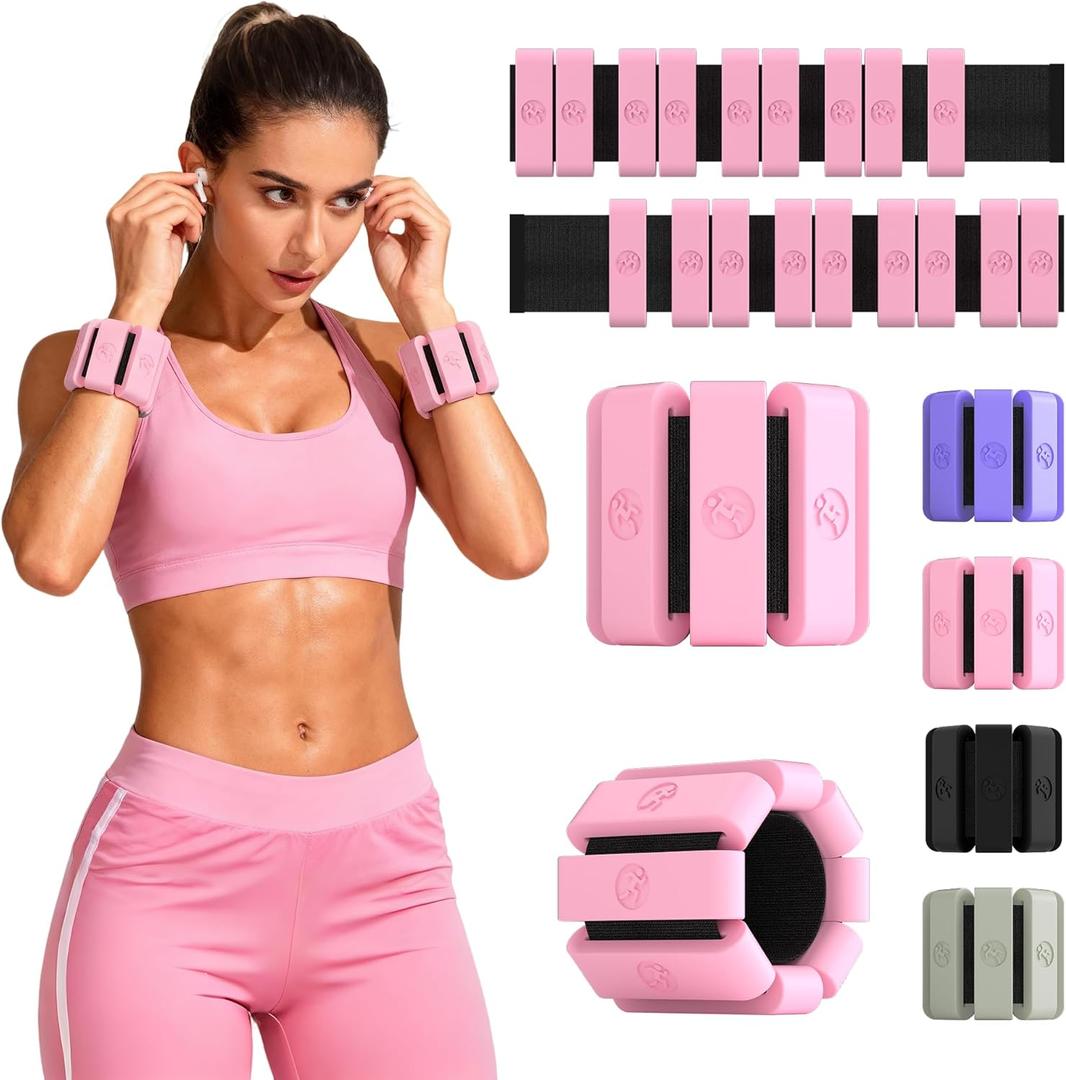 Sonkoloro Adjustable Wrist Weights for Women Men, Leg Weights for Women 0.75lb-1lb-1.3lb Each for Walking, Yoga, Dance, Barre, Gym (Blush, 2.2 lb (2pcs))