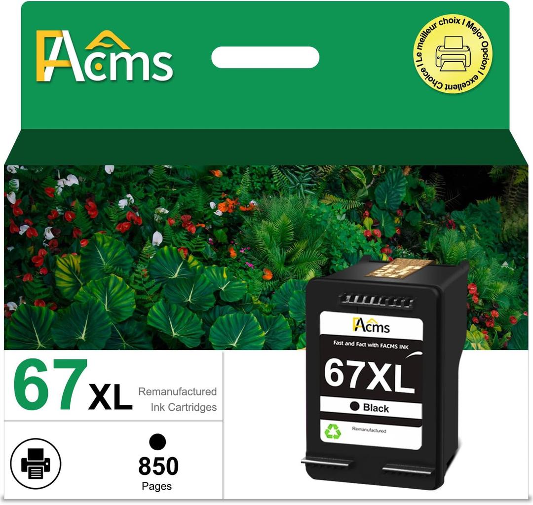 67XL Black Ink Cartridge Replacement for HP 67 67 XL High Yield Work for DeskJet 2700 2700e 4155e Envy Pro 6452 6458 Envy 6055 6055e Printer (1 Black)