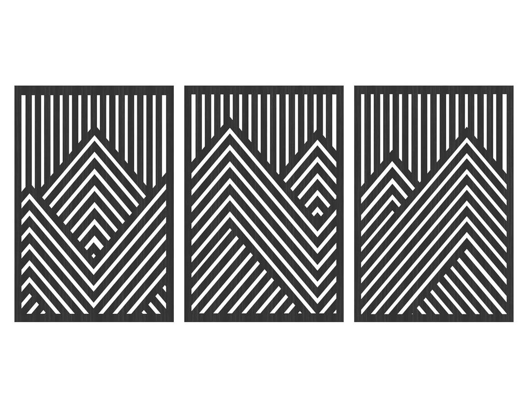 Wood Wall Art Mountains Set of 3 Geometric Wood Decor Panels (Black)