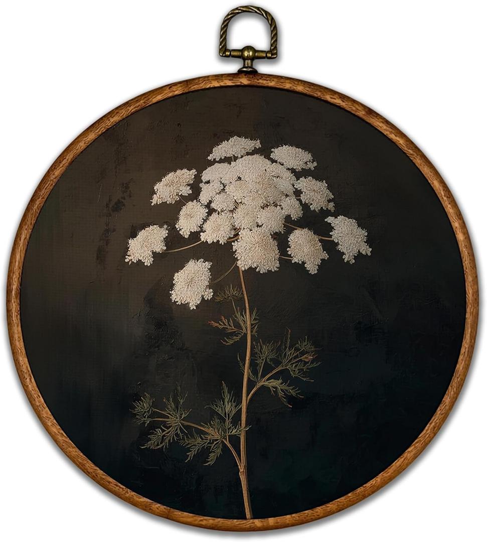 BCUANGD Vintage Floral Round Wall Art Decor - Rustic Retro Flower Botanical Wall Art Canvas Frame Artwork Prints, Black Mid Century Modern Round Wall Hanging Decorations for Home Gallery, 10"x10"