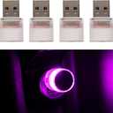4PCS LED Car Interior Atmosphere Lamp, Plug-in USB Portable Mini Automotive Night Light Interface Trunk Ambient Lighting Kit, Car Interior Decor Universal for SUV, TruckPink Purple