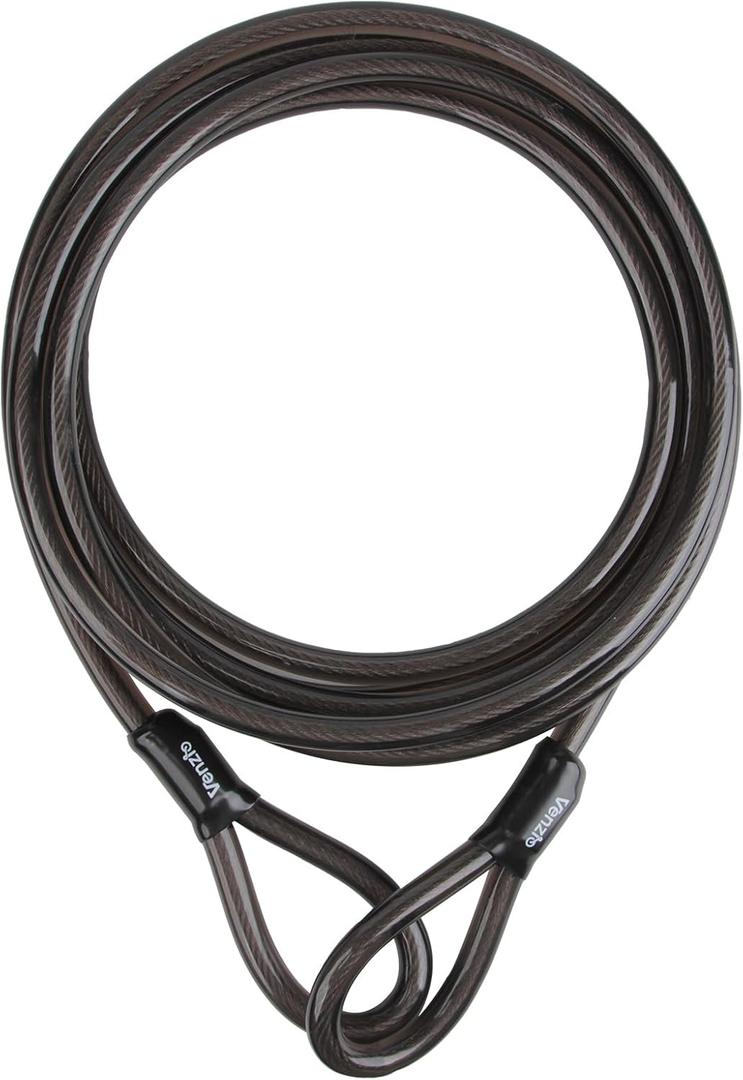 Venzio Heavy Duty 15FT 12mm (1/2 inch) Bike Lock Cable with Loops, Security Steel Lock Cable, PVC Coated Anti-Theft Chain for Bicycle, Gate, Grill, Generator