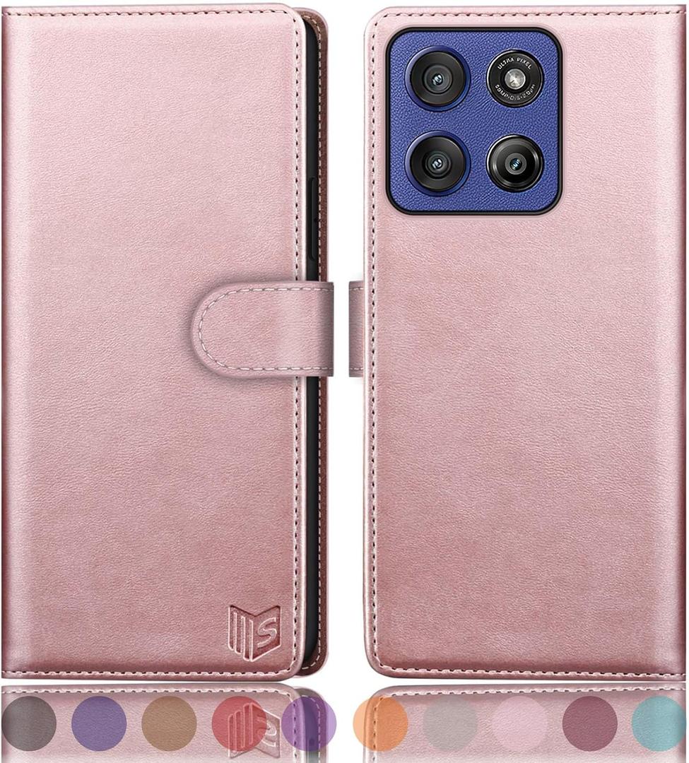 SUANPOT Compatible with G Stylus 5G 2025 Wallet case with RFID Blocking Credit Card Holder,Flip Book PU Leather Protective Cover Women Men for Stylus 5G 2025 Phone case Rose Gold
