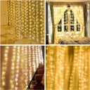 Vicloon Fairy Curtain Lights,300 LED Warm White Curtain Lights,8 Modes 9.89.8Ft Waterproof Window Curtain String Light USB&Battery Powered with Remote Control,String Lights Curtain for Indoor,Outdoor
