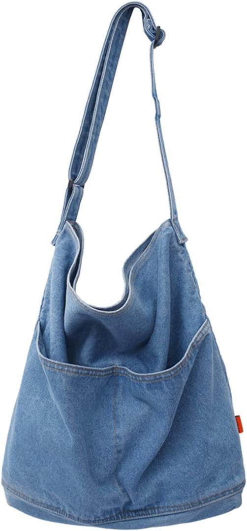 Denim Shoulder Bag Canvas Messenger Bag for Women Men Tote Bag Casual Retro Aesthetic Crossbody Bag Handbag (Light Blue)