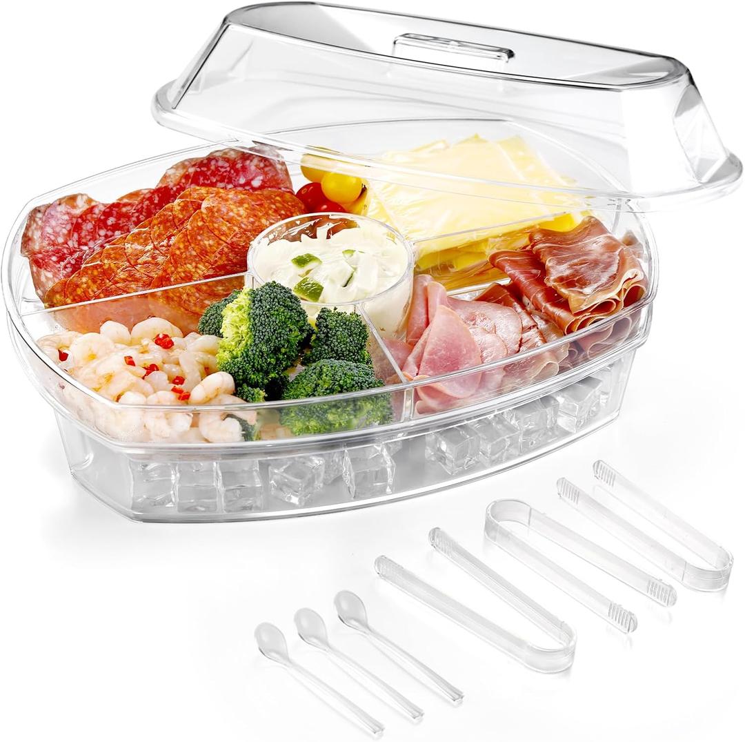 Chilled Serving Tray for Parties,15" Clear Plastic Party Platter, Appetizer Serving Tray,Shrimp Cocktail Serving Dish,Serving Trays Keep Food Cold for Shrimp, Fruits, Vegetables, Salads
