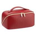 VERNASSA Large Capacity Travel Makeup Bag for Women, Waterproof Portable Cosmetic Bag with Compartments, Foldable Flat Lay Design for Easy Access, Perfect for Toiletries & Beauty Essentials (Red)