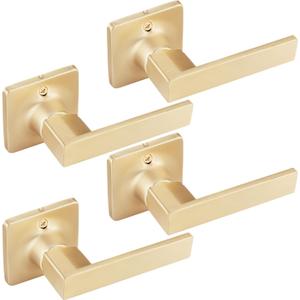 EHOMEWARE 4 Pack Gold Dummy Door Handles, Half Dummy No Lock Function Without Latch or Key, Pull or Push Function for Pantry or French Doors