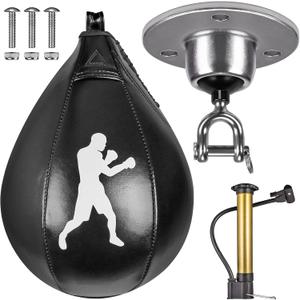 Benelabel Boxing Speed Bag with 360 Swivel Mount Premium Leather Boxing Speed Bag with Hanger and Inflator - Easy to Install and Use - Improve Your Speed and Reflexes