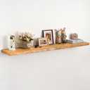 Live Edge Floating Shelf 55 Inch Extra Long | Solid Rustic Elm Wood with Invisible Brackets | Wall Mounted Shelf for Living Room, Kitchen, Bathroom | Natural