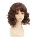 Short Brown Curly Wig for Women with Bangs Shoulder Length Wig Curly Natural for Daily Party Use