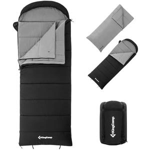 KingCamp Sleeping Bag for Adults, XL Size for Big & Tall Individuals, 3-4 Season Sleeping Bag Cold & Warm Weather, 100% CottonLining, Compact with Compression Sack for Backpacking, Camping, Hiking, Style: Hollow Fibers 5°f ~39°f , Black