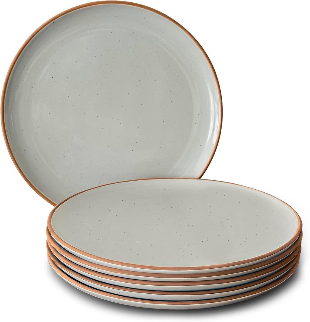 Mora Ceramic Dinner Plates Set of 6, 10 inch Dish Set - Microwave, Oven, and Dishwasher Safe, Scratch Resistant, Modern Rustic Dinnerware- Kitchen Porcelain Serving Dishes - Earl Grey