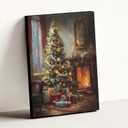 ARPEOTCY LED Framed Christmas Tree Art Decor, Winter Vintage Fireplace Cozy Pictures, 16x20 Inch, Battery Operated(exclude), Xmas Decoration Gifts for Living Room Bedroom Shelf Hallway