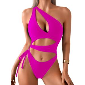 Sexy One Piece Swimsuit for Women,Cut Out Keyhole High Cut Cheeky Monokini,Pool Party Beach Wear Vacation (Small, Neon Pink)
