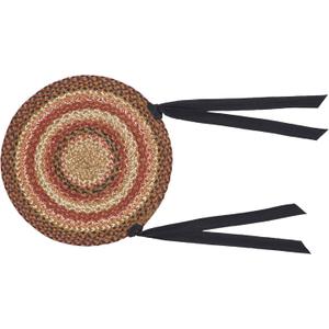 VHC Brands Ginger Spice Round Seat Cushion Chair Pad, Orange Red Natural, Jute Blend with Ties, 15x15 Inches