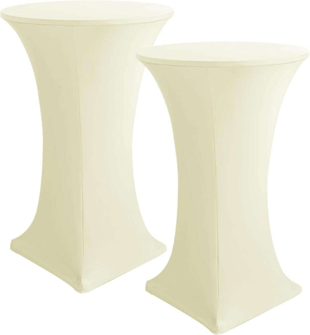 HolidayIdeas Cocktail Table Covers, 2 Pack - Fitted Stretch Spandex Square Corners Cocktail Tablecloths (Butter Cream, Fit for 30"-32" Diameter x 43" Height Tables)