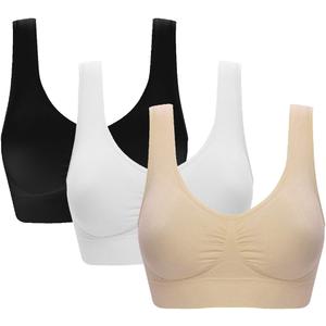 Women's Comfort Workout Sports Bra Low-Impact Activity Sleep Bras (4X-Large, 3 Pack Black White Beige)