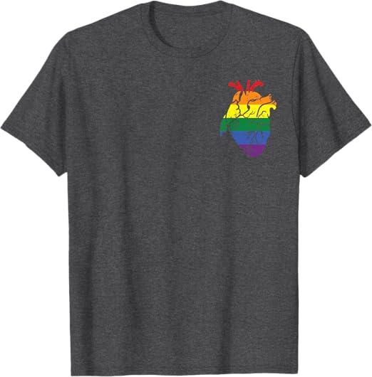 Anatomical Rainbow Heart Gay Pride Flag LGBT Nurse RN Gift T-Shirt Size Large Grey
