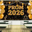 Large 71" X 43" Prom Send Off Decorations 2026 Banner, Black and Gold Prom Backdrop for Photoshoot for High School College Graduation Party Decor