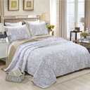 Sanracie Oversized King Bedspread(128"x120"), 100% Cotton Embroidery Pattern Quilt Set 3Pcs Extra Soft Lightweight Beige Colored California King Size Extra Large Wide Bedding Coverlet, Oversized King Plus